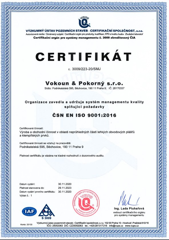 certifikát 9001